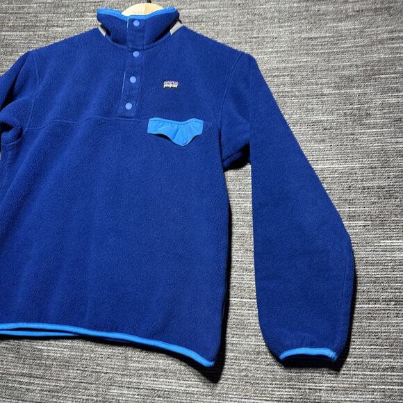 Patagonia Sweater Kids L (12) Blue Synchilla 1/4 Snap-T Pullover Pocket 65740 - Picture 8 of 15